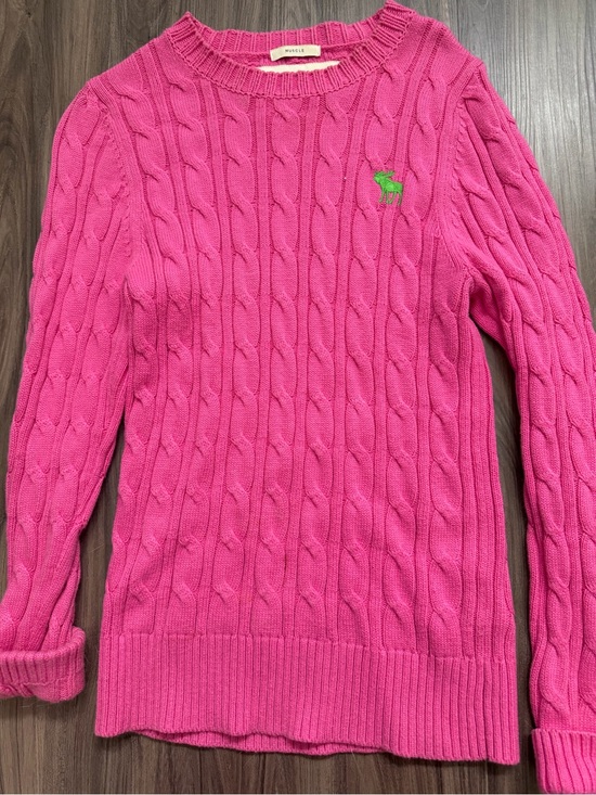 Abercrombie & Fitch Sweaters - Abercrombie & Fitch Vtg Hot Pink Cable Knit Cotton Blend Crewneck Sweater Medium